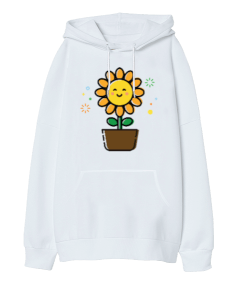 Gülümseyen Ayçiçek Oversize Unisex Kapüşonlu Sweatshirt