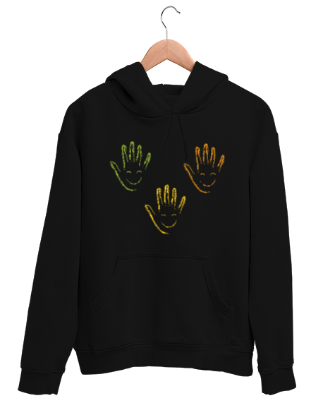 Tisho - Gülümseyen Eller - Avuç İçi Siyah Unisex Kapşonlu Sweatshirt