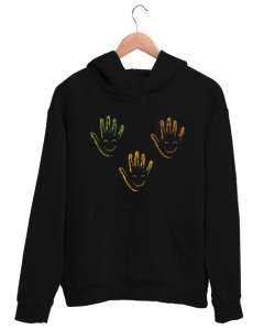 Gülümseyen Eller - Avuç İçi Siyah Unisex Kapşonlu Sweatshirt