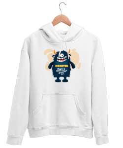 Gülümseyen Şirin Canavar - Smile Monster Beyaz Unisex Kapşonlu Sweatshirt