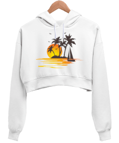 Gün batımı Kadın Crop Hoodie Kapüşonlu Sweatshirt