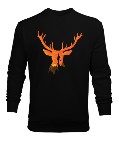 Günbatımı Geyik, Deer Siyah Erkek Sweatshirt