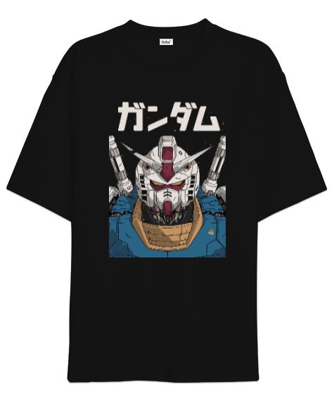 Tisho - Gundam Siyah Oversize Unisex Tişört