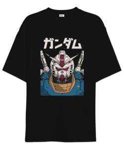 Gundam Siyah Oversize Unisex Tişört