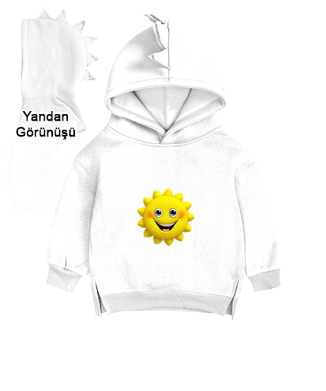 Tisho - güneş Beyaz Çocuk Dinozor Kapşonlu Hoodie