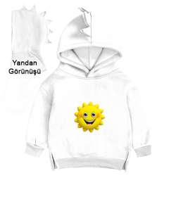 güneş Beyaz Çocuk Dinozor Kapşonlu Hoodie