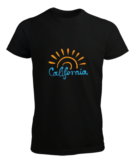 Güneşli California Tasarım Baskılı Siyah Erkek Tişört