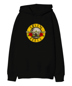 Guns N Roses Baskılı Siyah Oversize Unisex Kapüşonlu Sweatshirt