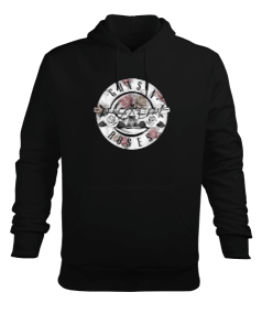 Guns N Roses Floral Bullet Baskılı Siyah Erkek Kapüşonlu Hoodie Sweatshirt