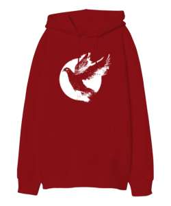 Güvercin - Barış - Dove Kırmızı Oversize Unisex Kapüşonlu Sweatshirt