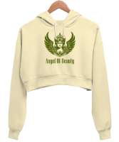 Güzellik Meleği - Angel Of Beauty Krem Kadın Crop Hoodie Kapüşonlu Sweatshirt - Thumbnail