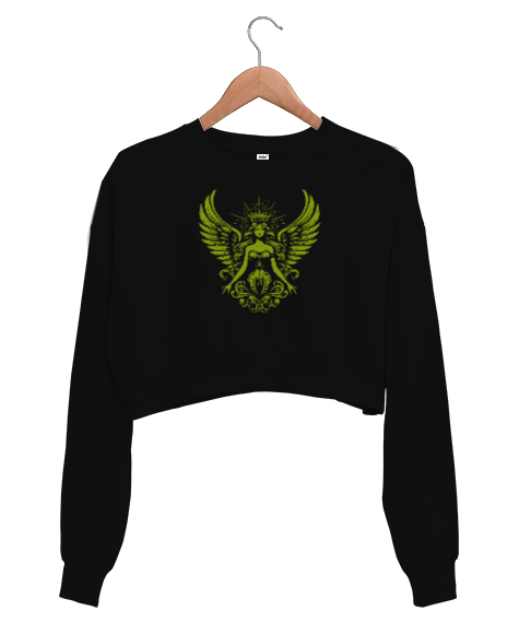 Tisho - Güzellik Meleği - Angel Of Beauty V2 Siyah Kadın Crop Sweatshirt