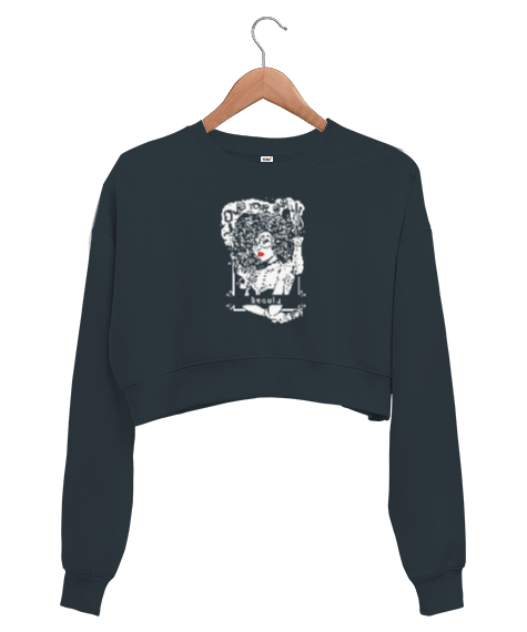 Tisho - Güzellik ve Saçlar- Beauty Füme Kadın Crop Sweatshirt