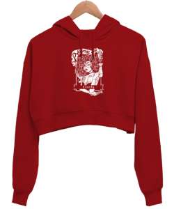 Güzellik ve Saçlar- Beauty Kırmızı Kadın Crop Hoodie Kapüşonlu Sweatshirt