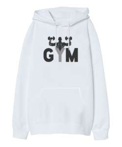 GYM - Fitness - Body Boulding Beyaz Oversize Unisex Kapüşonlu Sweatshirt