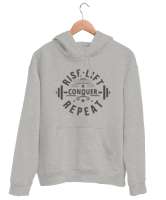 Gym Fitness Halter Rutin - Routine Repeat Gri Unisex Kapşonlu Sweatshirt - Thumbnail