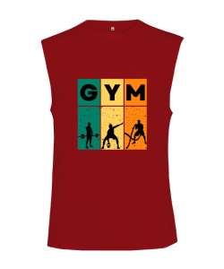 GYM Fitness Vücut Geliştirme Motivasyon Kırmızı Kesik Kol Unisex Tişört