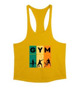 GYM Fitness Vücut Geliştirme Motivasyon Sarı Erkek Tank Top Atlet