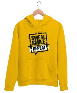 Gym - Halter - Terle Gülümse ve Tekrar - Repeat Sarı Unisex Kapşonlu Sweatshirt