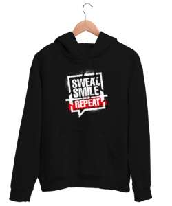 Gym - Halter - Terle Gülümse ve Tekrar - Repeat Siyah Unisex Kapşonlu Sweatshirt