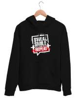 Gym - Halter - Terle Gülümse ve Tekrar - Repeat Siyah Unisex Kapşonlu Sweatshirt - Thumbnail