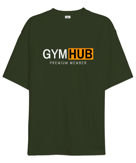 Gym Hub Premium Member Haki Yeşili Oversize Unisex Tişört