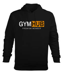 Gym Hub Premium Member Siyah Erkek Kapüşonlu Hoodie Sweatshirt