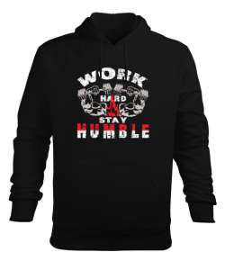 Gym Work Hard - Vücut Geliştirme Siyah Erkek Kapüşonlu Hoodie Sweatshirt