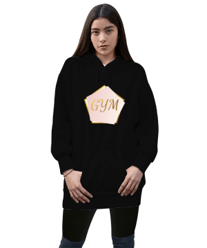 GYM Yazılı Kadın Uzun Kapşonlu Hoodie Sweatshirt Kadın Uzun Hoodie Kapüşonlu Sweatshirt