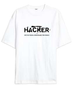 Hacker Beyaz Oversize Unisex Tişört