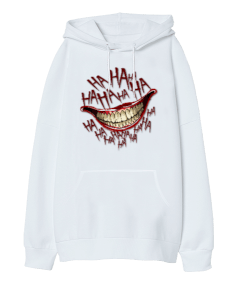 Hahaha Text Baskılı Oversize Unisex Kapüşonlu Sweatshirt