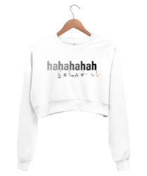 hahahahah - Kahkaha Değerleri- Beyaz Kadın Crop Sweatshirt