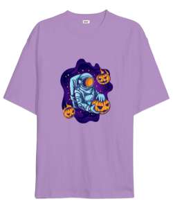 Halloween Astronot Lila Oversize Unisex Tişört