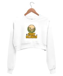 Halloween Beyaz Kadın Crop Sweatshirt