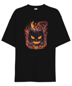 Halloween Cat Siyah Oversize Unisex Tişört