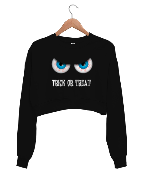 Halloween Eye - Şeker mi Şaka mı? Siyah Kadın Crop Sweatshirt