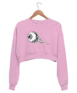 Halloween Eye - Ürkütücü Göz Pembe Kadın Crop Sweatshirt