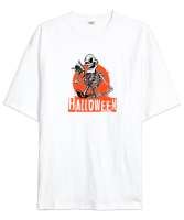 Halloween - İskelet - Skeleton Beyaz Oversize Unisex Tişört - Thumbnail