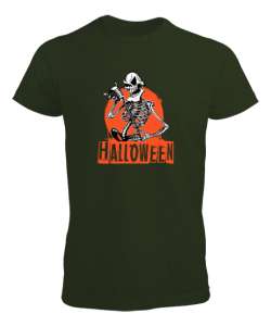 Halloween - İskelet - Skeleton Haki Yeşili Erkek Tişört