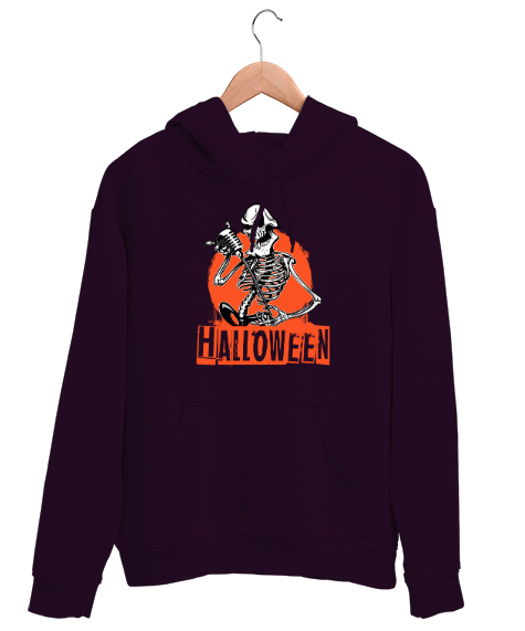 Tisho - Halloween - İskelet - Skeleton Koyu Mor Unisex Kapşonlu Sweatshirt