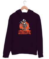 Halloween - İskelet - Skeleton Koyu Mor Unisex Kapşonlu Sweatshirt - Thumbnail