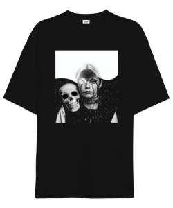 Halloween - Kafatası ve Kız - Skull And Girl Siyah Oversize Unisex Tişört