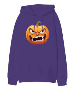 Halloween Mor Oversize Unisex Kapüşonlu Sweatshirt