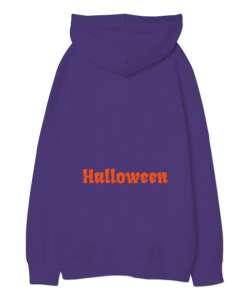 Halloween Mor Oversize Unisex Kapüşonlu Sweatshirt