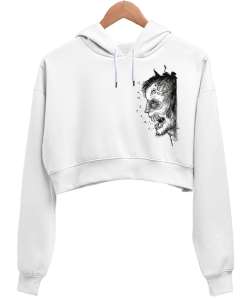 Halloween Zombie Beyaz Kadın Crop Hoodie Kapüşonlu Sweatshirt