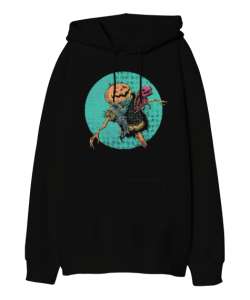 Hallowen Alien - Korkuluk Siyah Oversize Unisex Kapüşonlu Sweatshirt