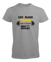 Halter Gym Fitness Rutin - Eat Sleep Train Repeat Gri Erkek Tişört - Thumbnail