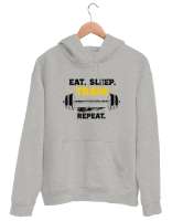 Halter Gym Fitness Rutin - Eat Sleep Train Repeat Gri Unisex Kapşonlu Sweatshirt - Thumbnail