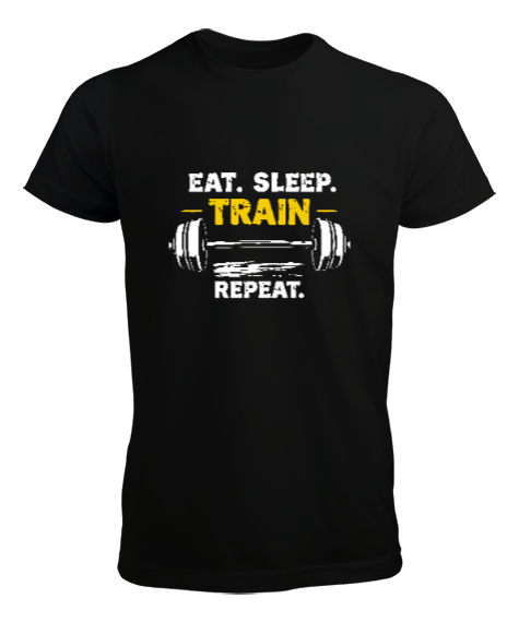 Tisho - Halter Gym Fitness Rutin - Eat Sleep Train Repeat Siyah Erkek Tişört