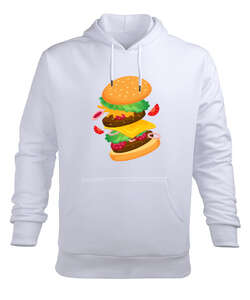 Hamburger Beyaz Erkek Kapüşonlu Hoodie Sweatshirt